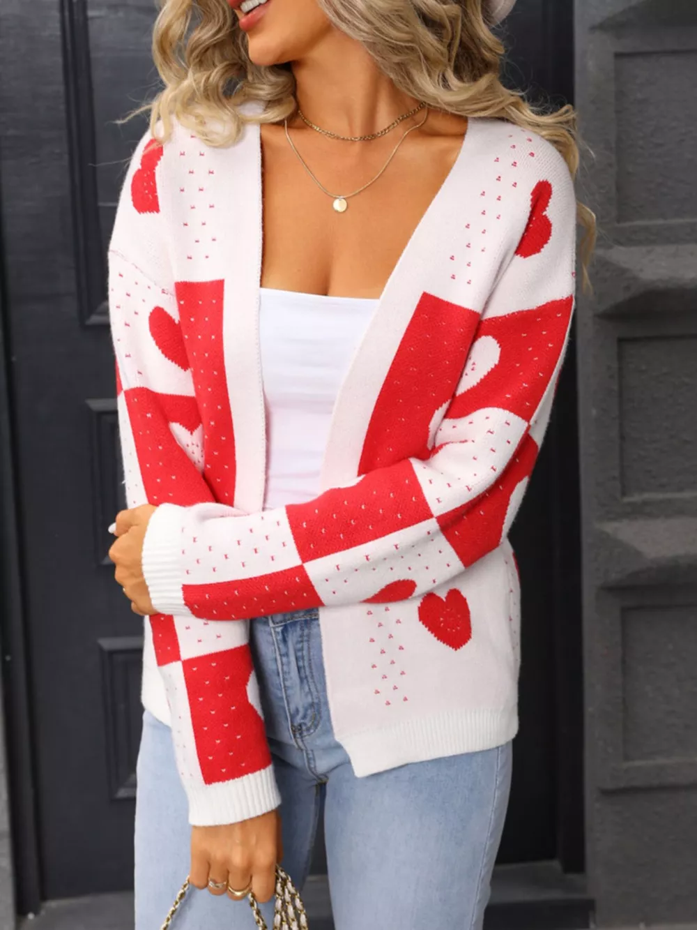 Valentine's Day Heart Pattern Knit Cardigan, image 10