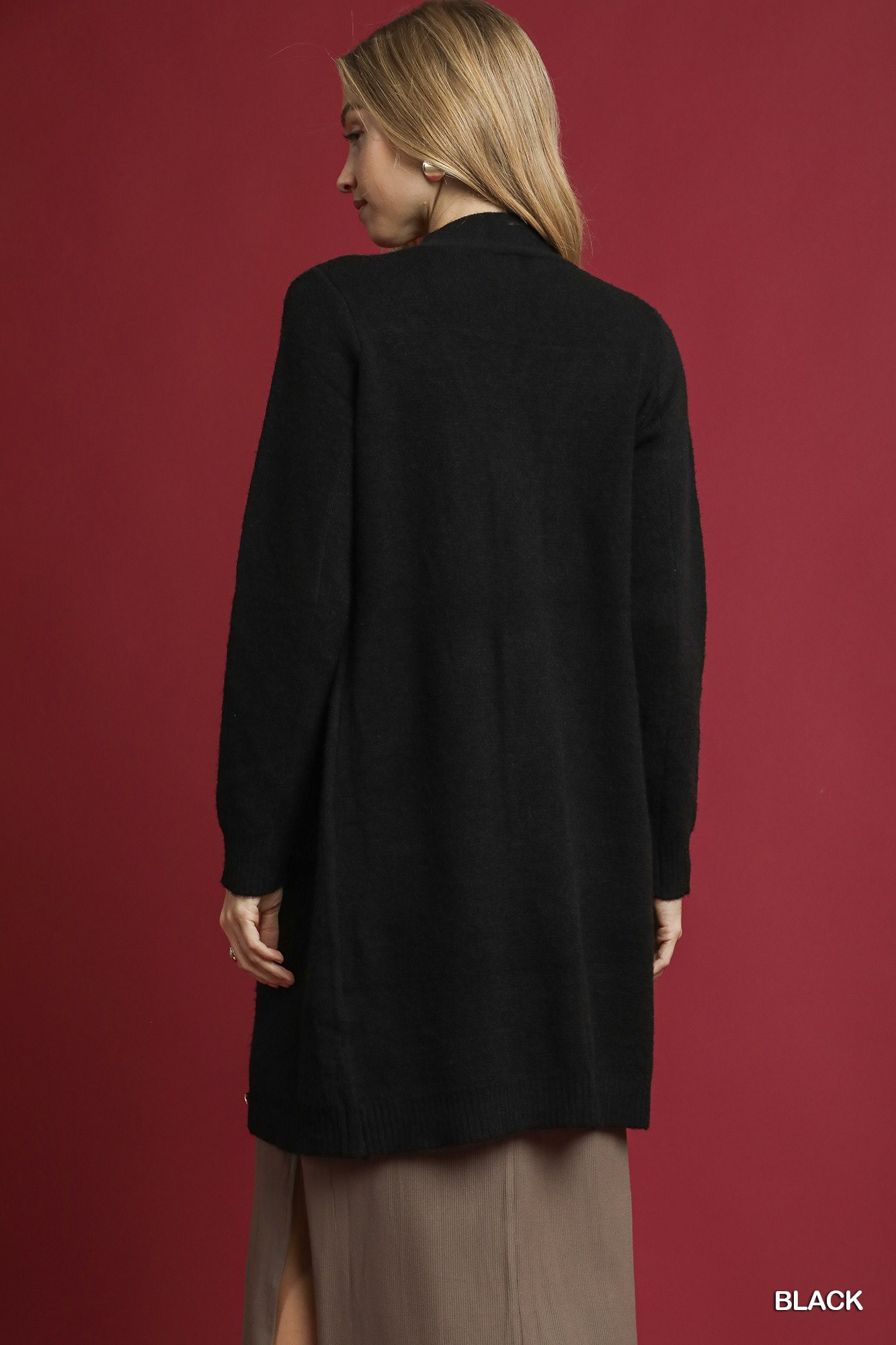 Button-Down Longline Sweater Cardigan with Front Pockets, image 2