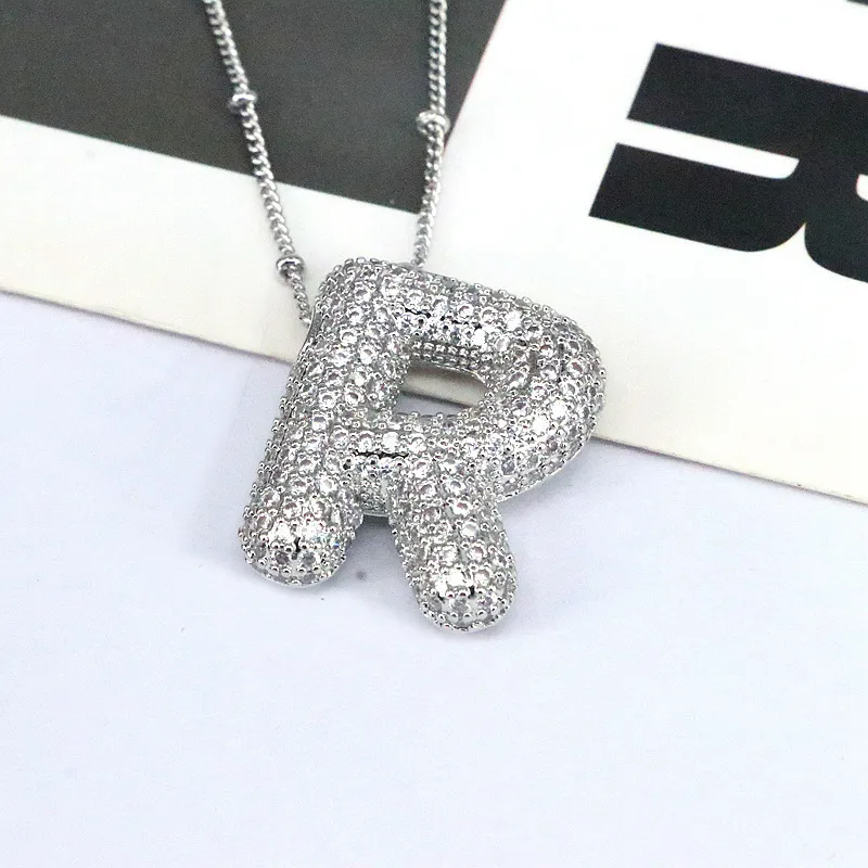 Copper Inlaid Zircon Letter Pendant Necklace, image 7