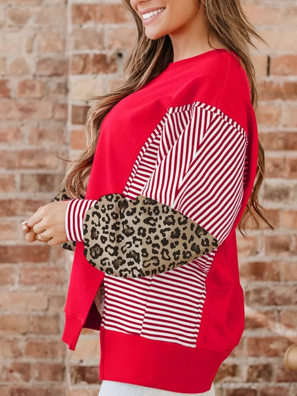 Striped Patchwork Sleeve Colorblock Sweatshirt, image 6