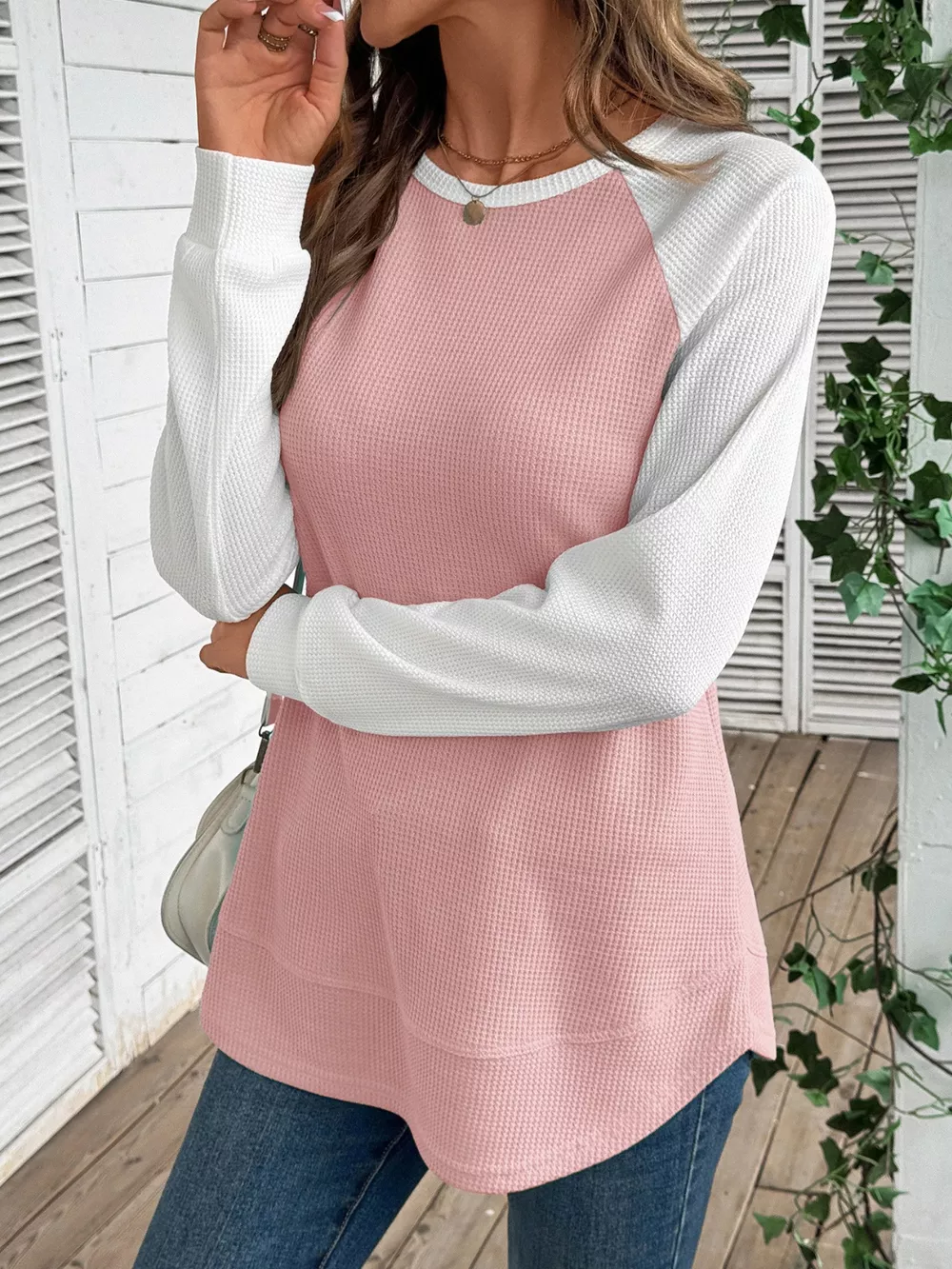 Waffle Knit Raglan Sleeve T-Shirt, image 17