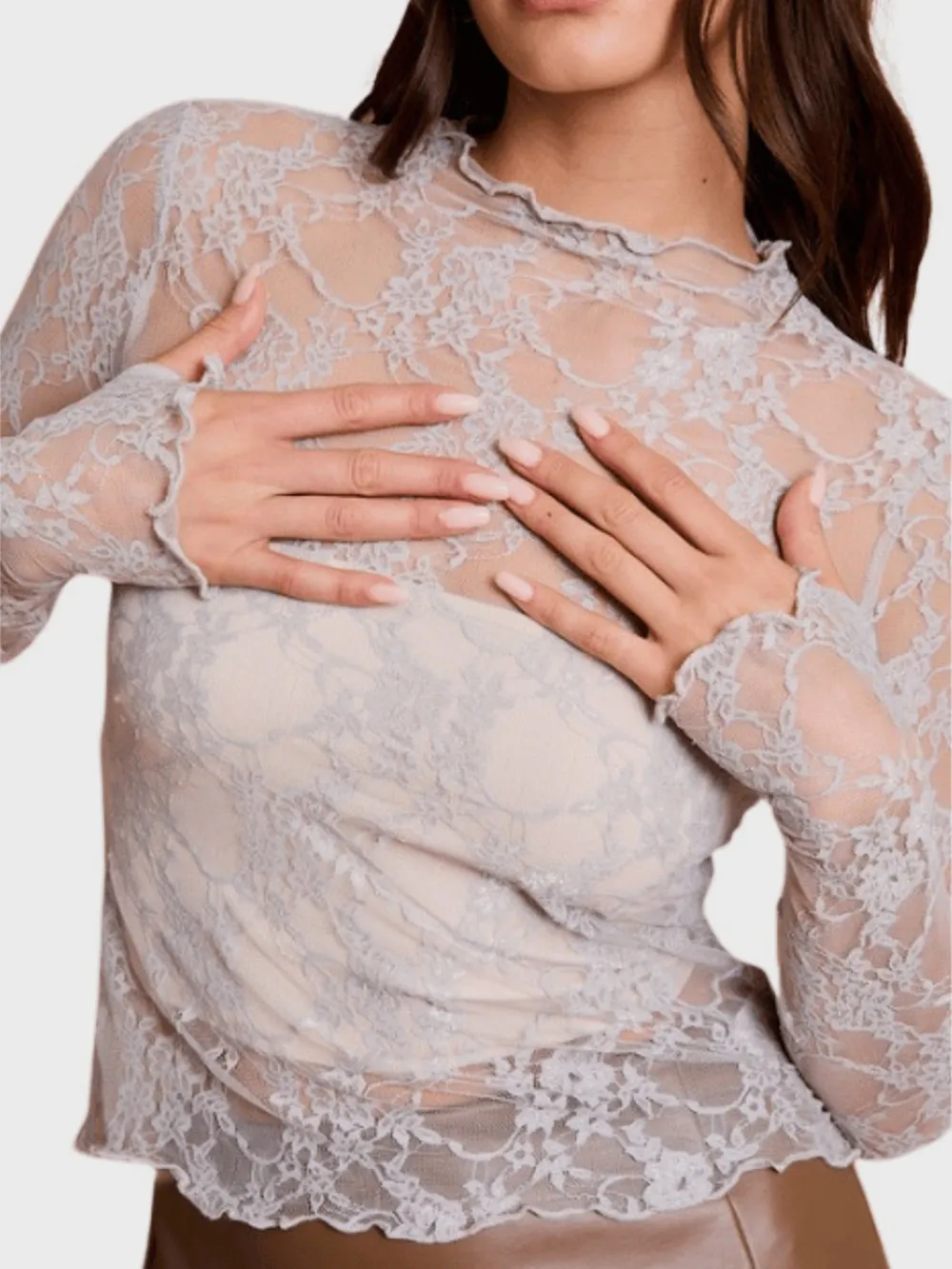 Lace Mock Neck Long Sleeve Top, image 10
