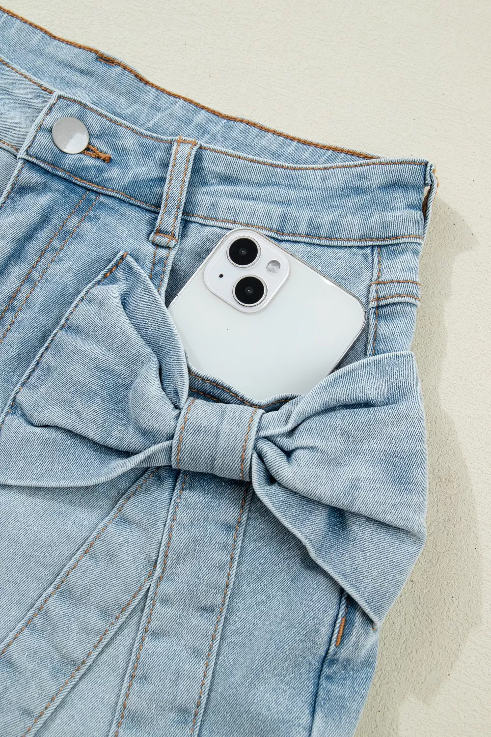 Bow Detail Denim Shorts with Pockets, image 7