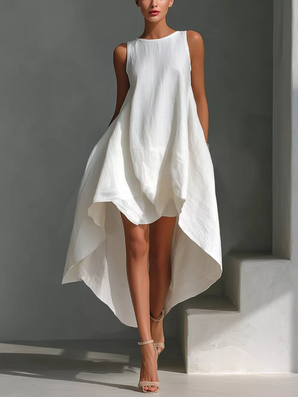 High-Low Round Neck Sleeveless Dress, image 2