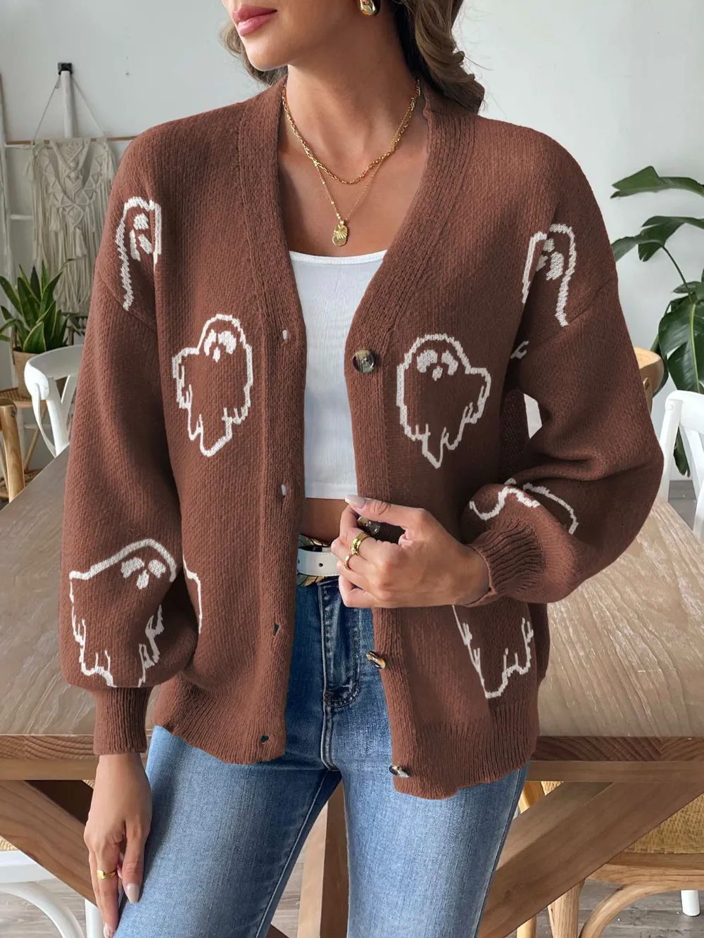 V-Neck Dropped Shoulder Cardigan, image 4