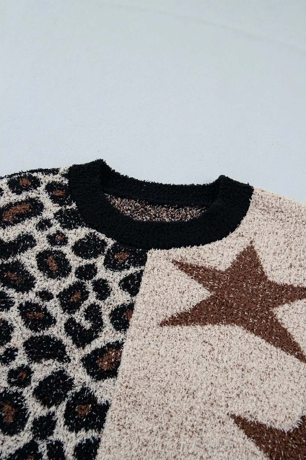Leopard Star Pattern Round Neck Long Sleeve Shift Sweater, image 11