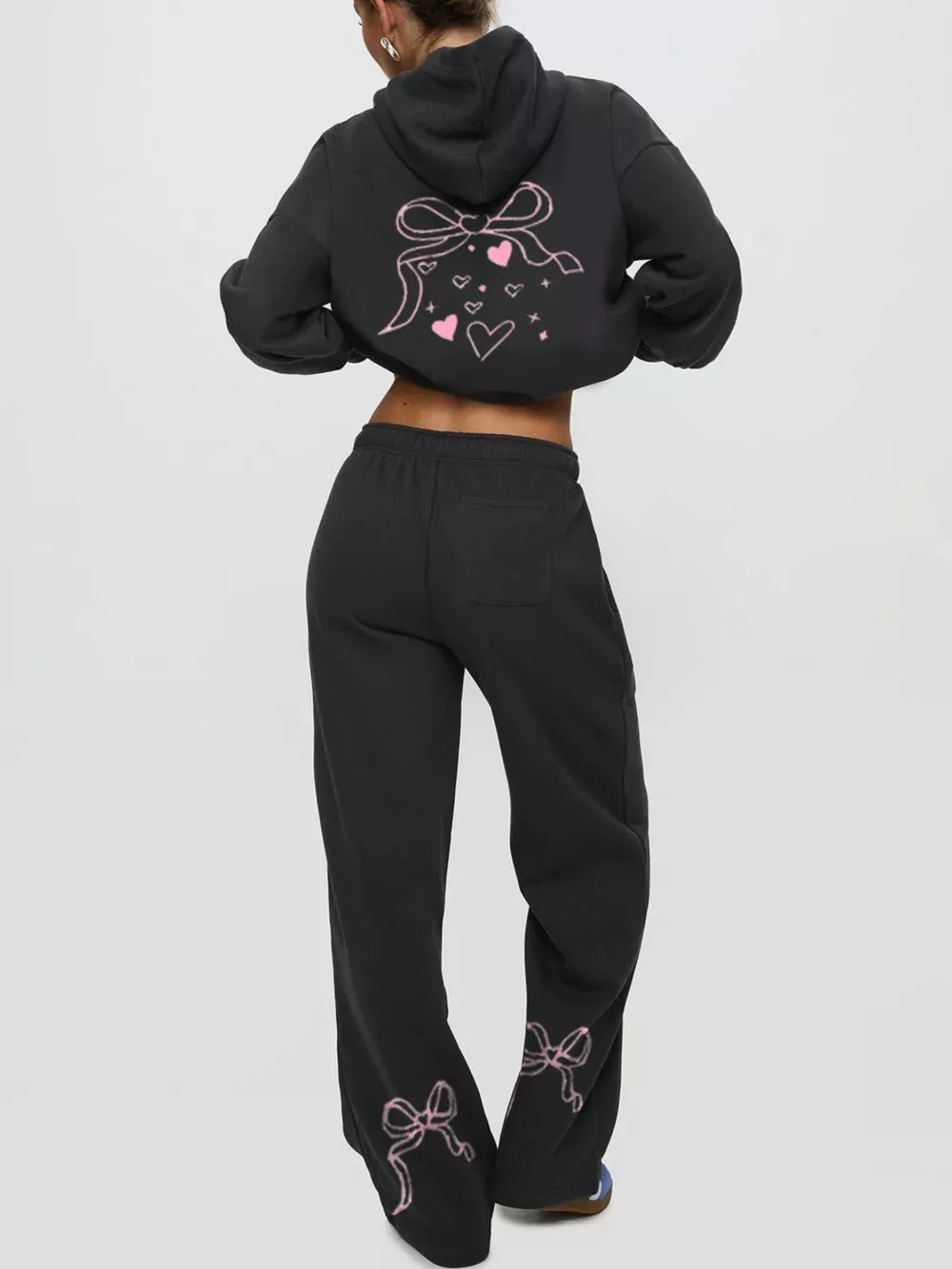 Bow and Heart Dropped Shoulder Hoodie and Pants Set, image 3
