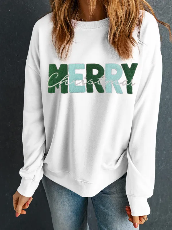 MERRY CHRISTMAS Contrast Long Sleeve Sweatshirt, image 5