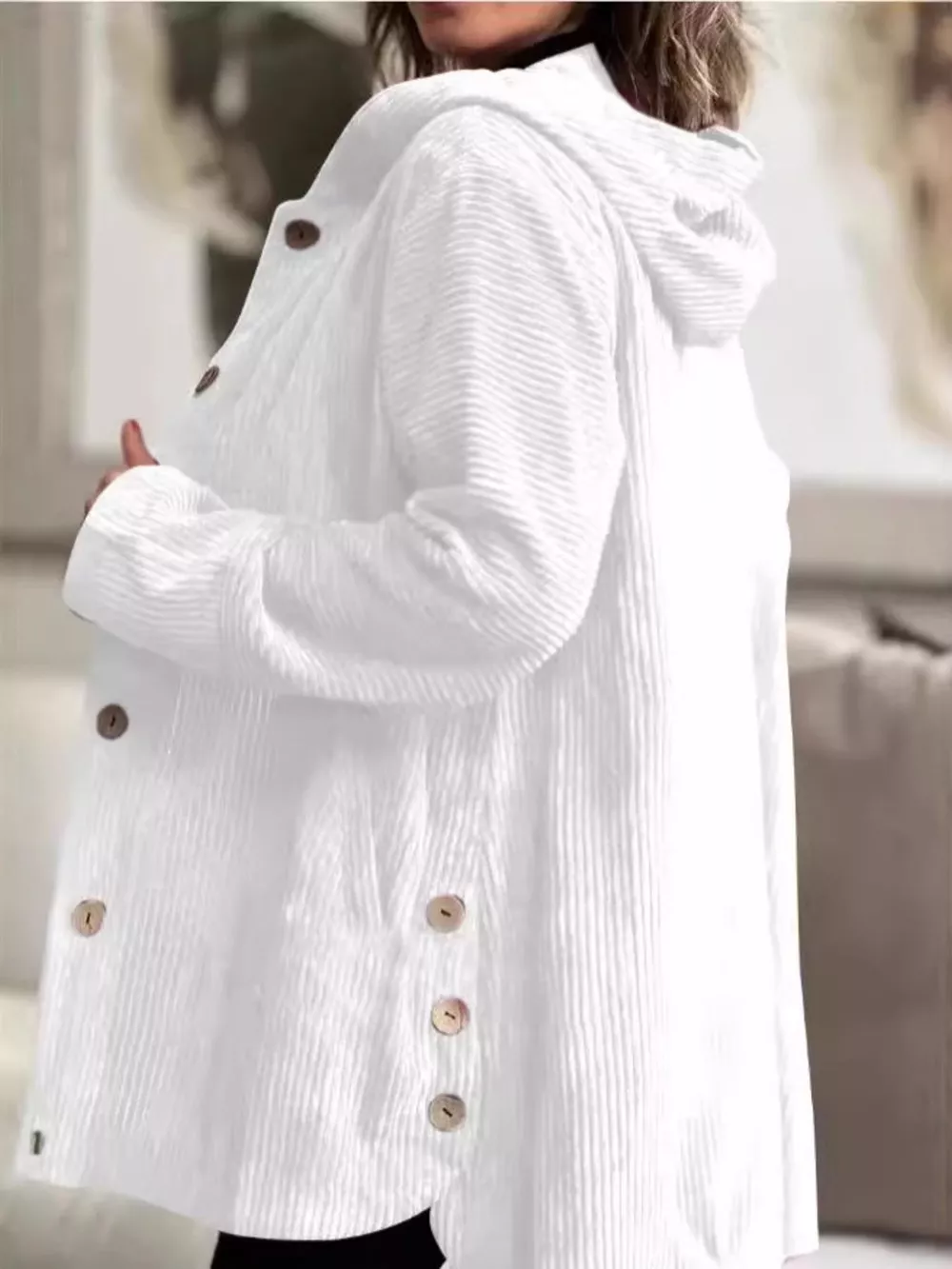 Full Size Corduroy Button Up Hooded Jacket Plus Size, image 5