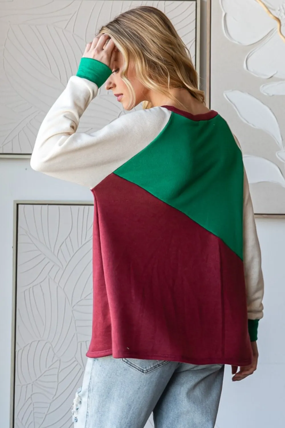 Full Size Color Block Long Sleeve T-Shirt, image 2