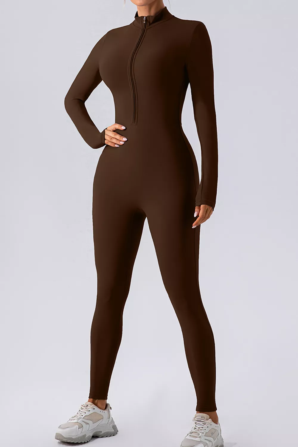 Half Zip Mock Neck Active Jumpsuit, image 13