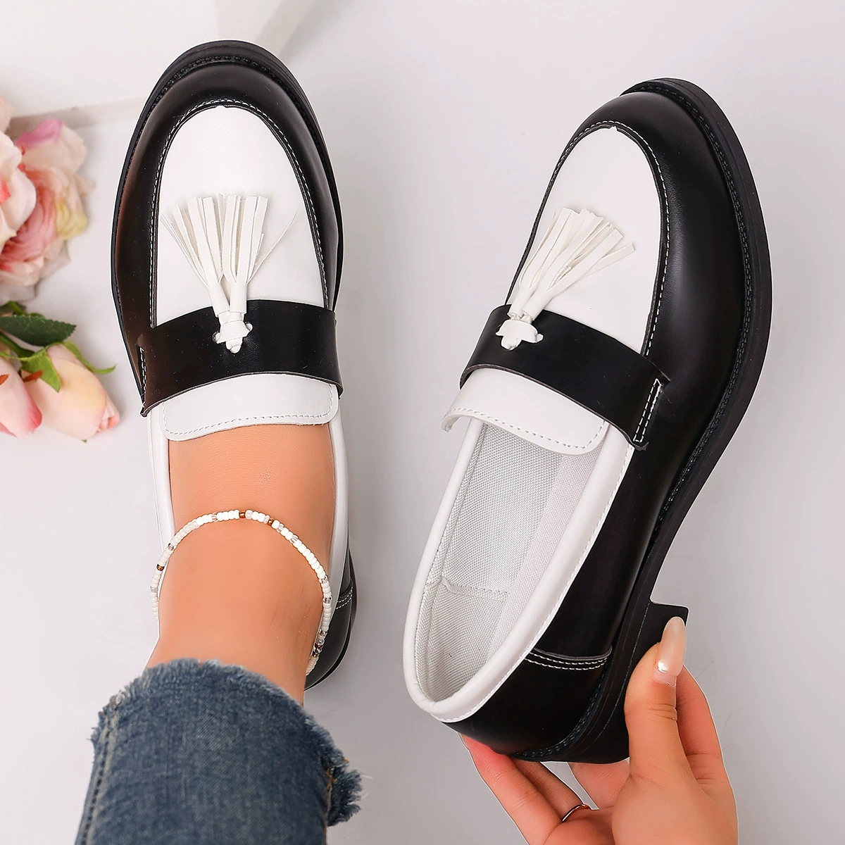 Round Toe Block Heels Loafers, image 3