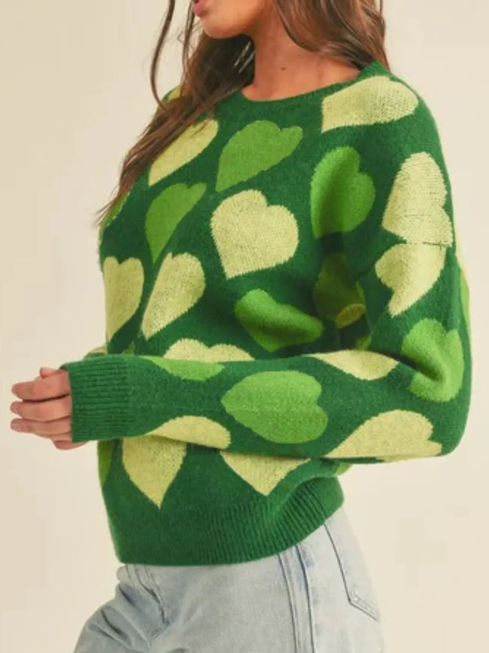 Heart Ribbed Hem Long Sleeve Sweater, image 2