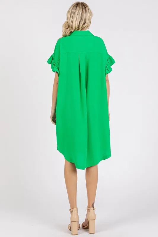 Button Down Flounce Sleeve Dress with Pockets, image 4