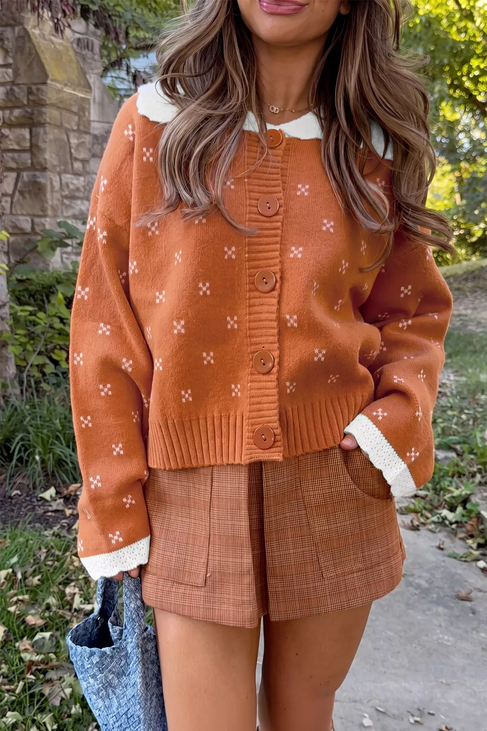 Peter Pan Collar Colorblock Long Sleeve Knitwear Cardigan, image 7