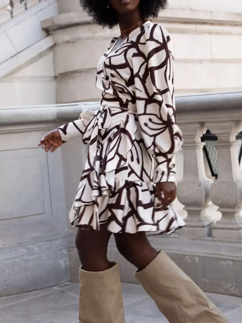 Printed Surplice Long Sleeve Wrap Mini Dress, image 7