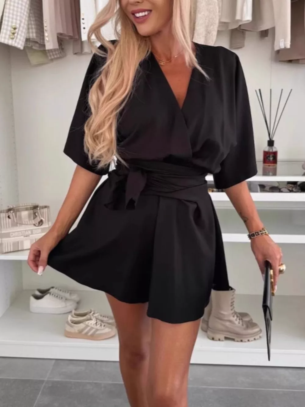 Full Size Surplice Tie Waist Romper Plus Size, image 10