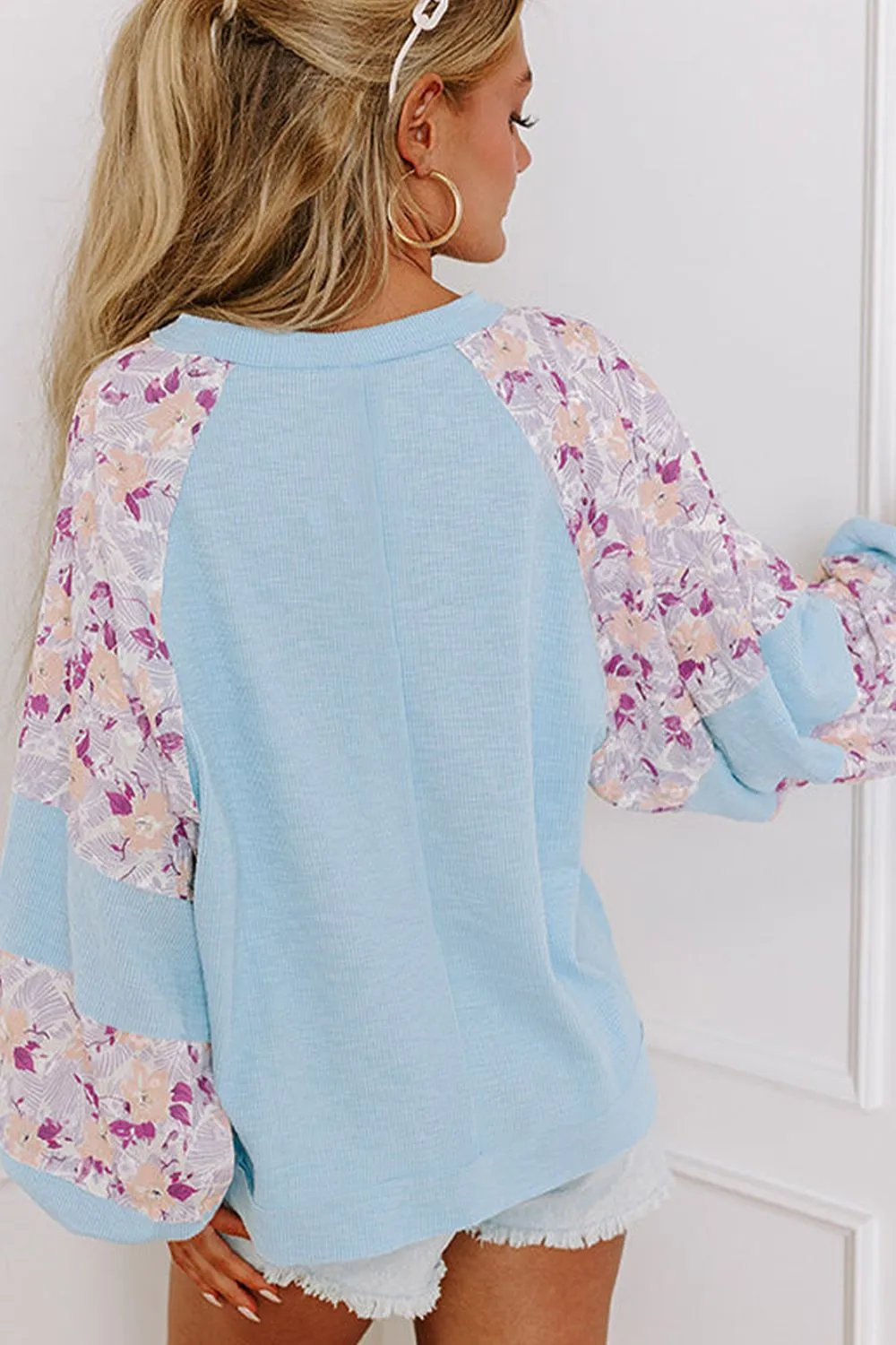 Printed Round Neck Balloon Sleeve Sweatshirt, image 12