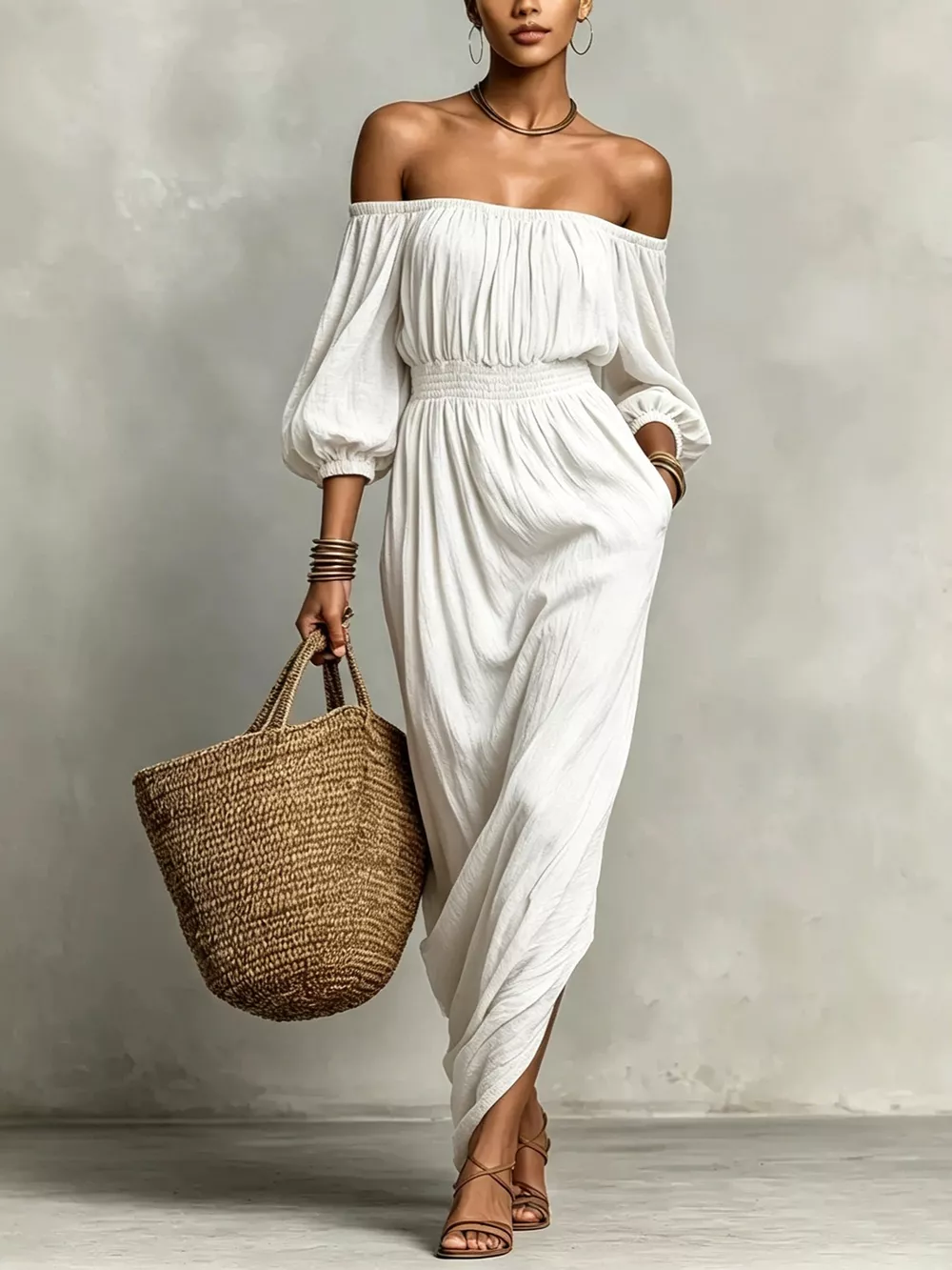 t Off-Shoulder Smocked Waist Maxi Dress, image 7