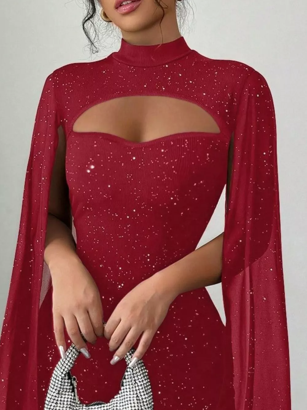 Cutout Bodycon Mini Dress with Cape Sleeves, image 6