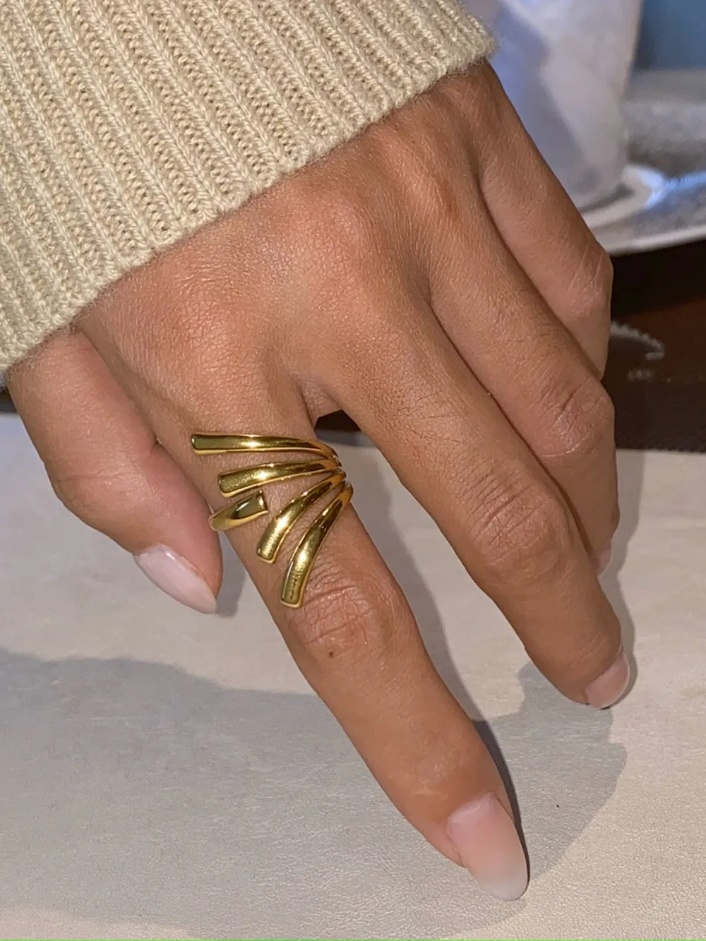 18K Gold-Plated Stainless Steel Irregular Open Ring, image 5