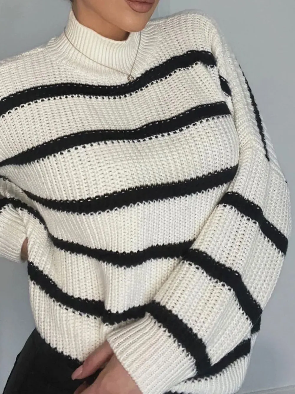 Striped Turtleneck Long Sleeve Sweater, image 11