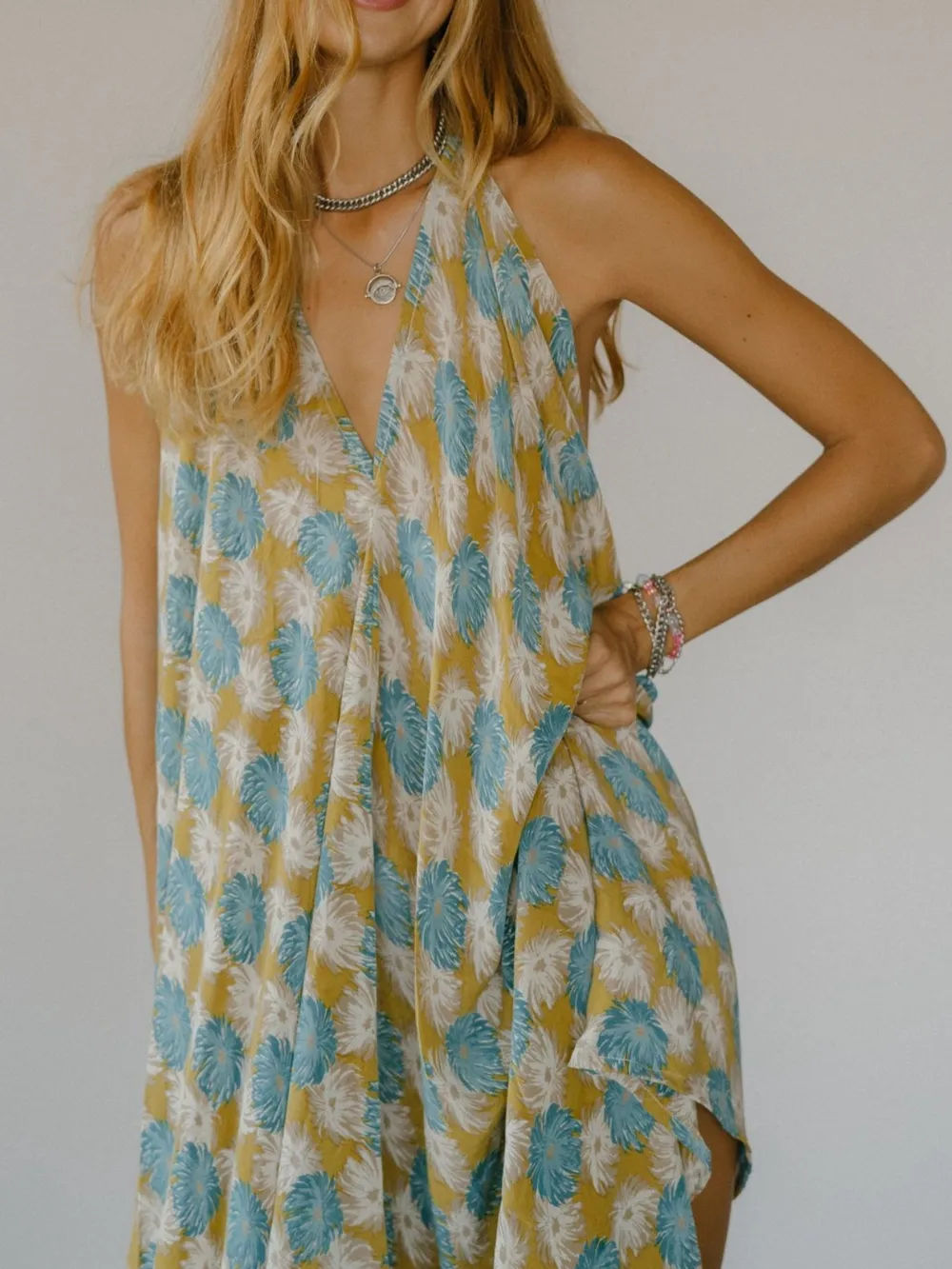 Asymmetrical Hem Printed Halter Neck Dress, image 4