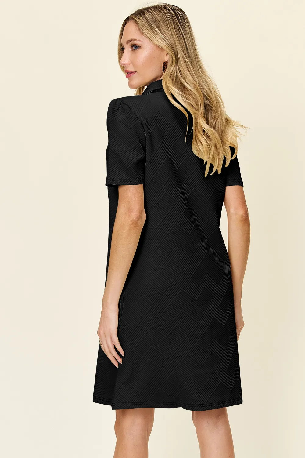 Full Size Texture Collared Neck Short Sleeve Dress, image 28