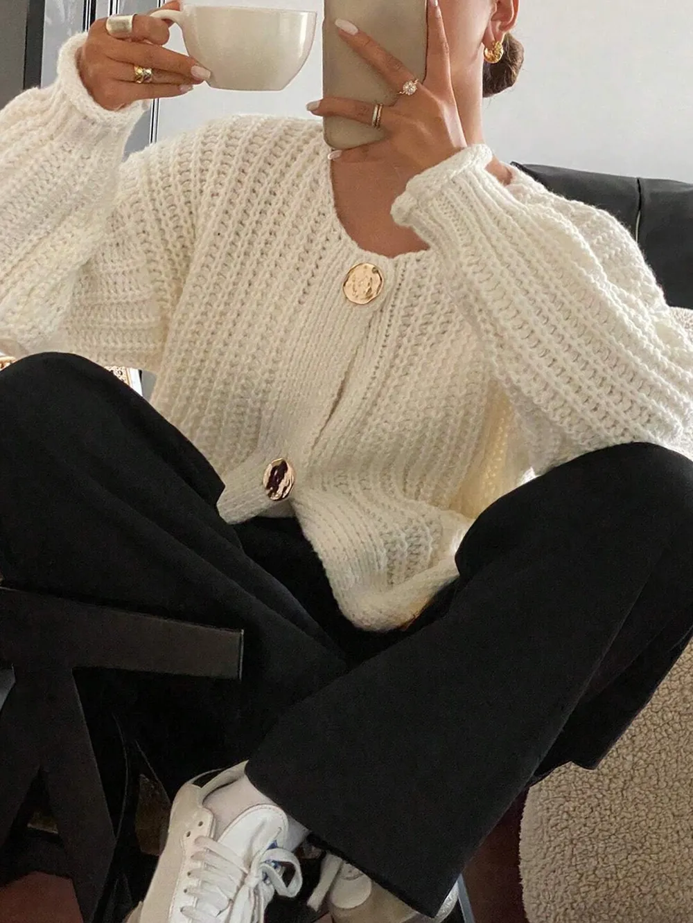 Button-Front Knit Cardigan with Pockets, image 4