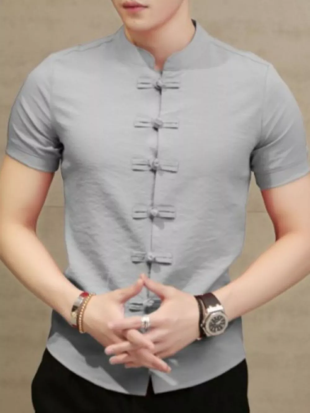 Men's Full Size Chinese Style Short Sleeve Shirt Plus Size, image 5