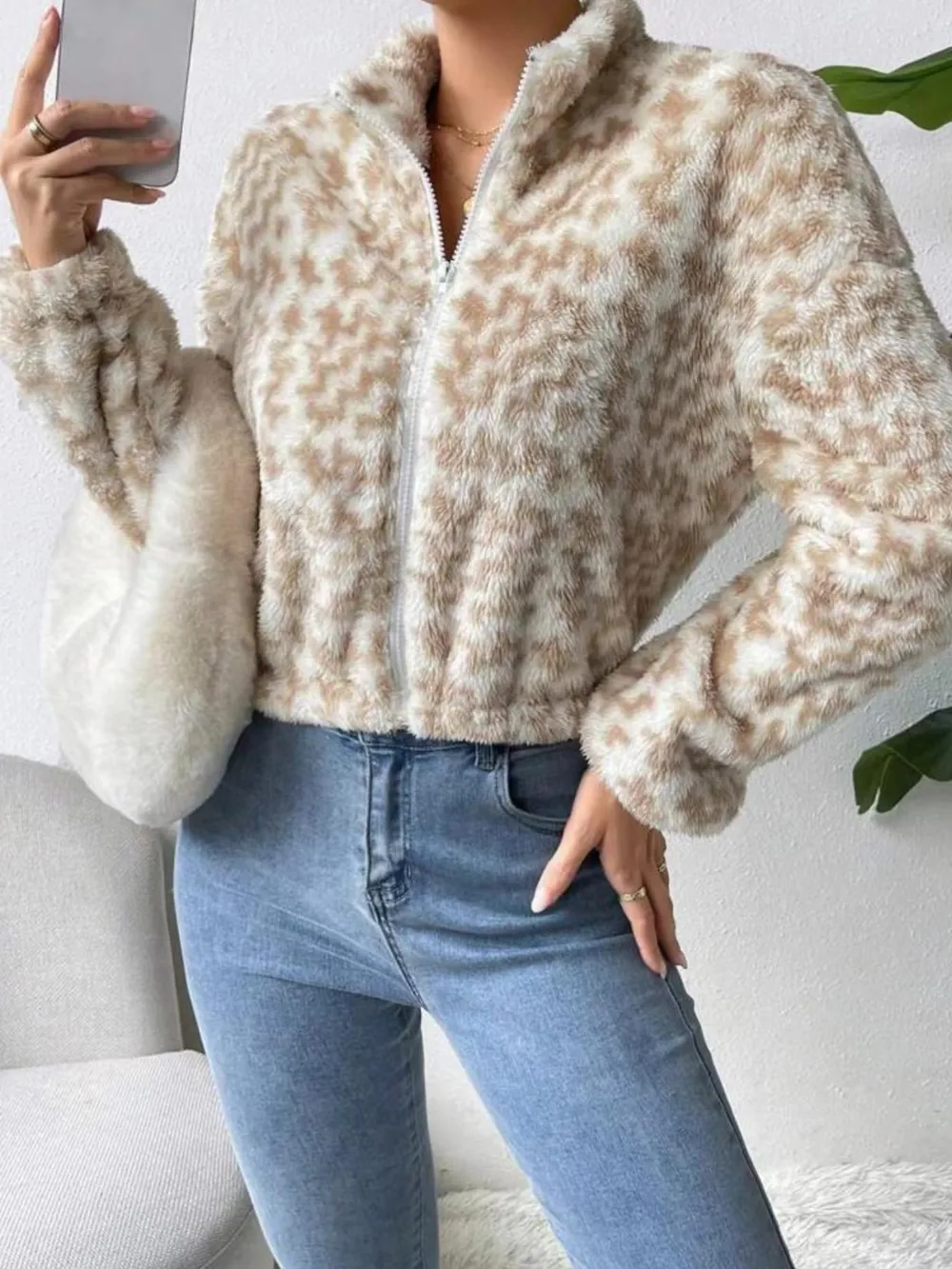 Zip Up Long Sleeve Fuzzy Outerwear, image 4