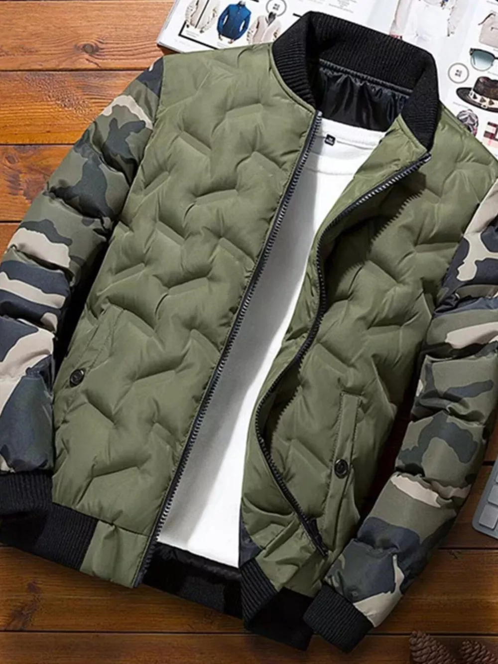 Men's Full Size Camouflage Padded Bomber Jacket Plus Size, image 4