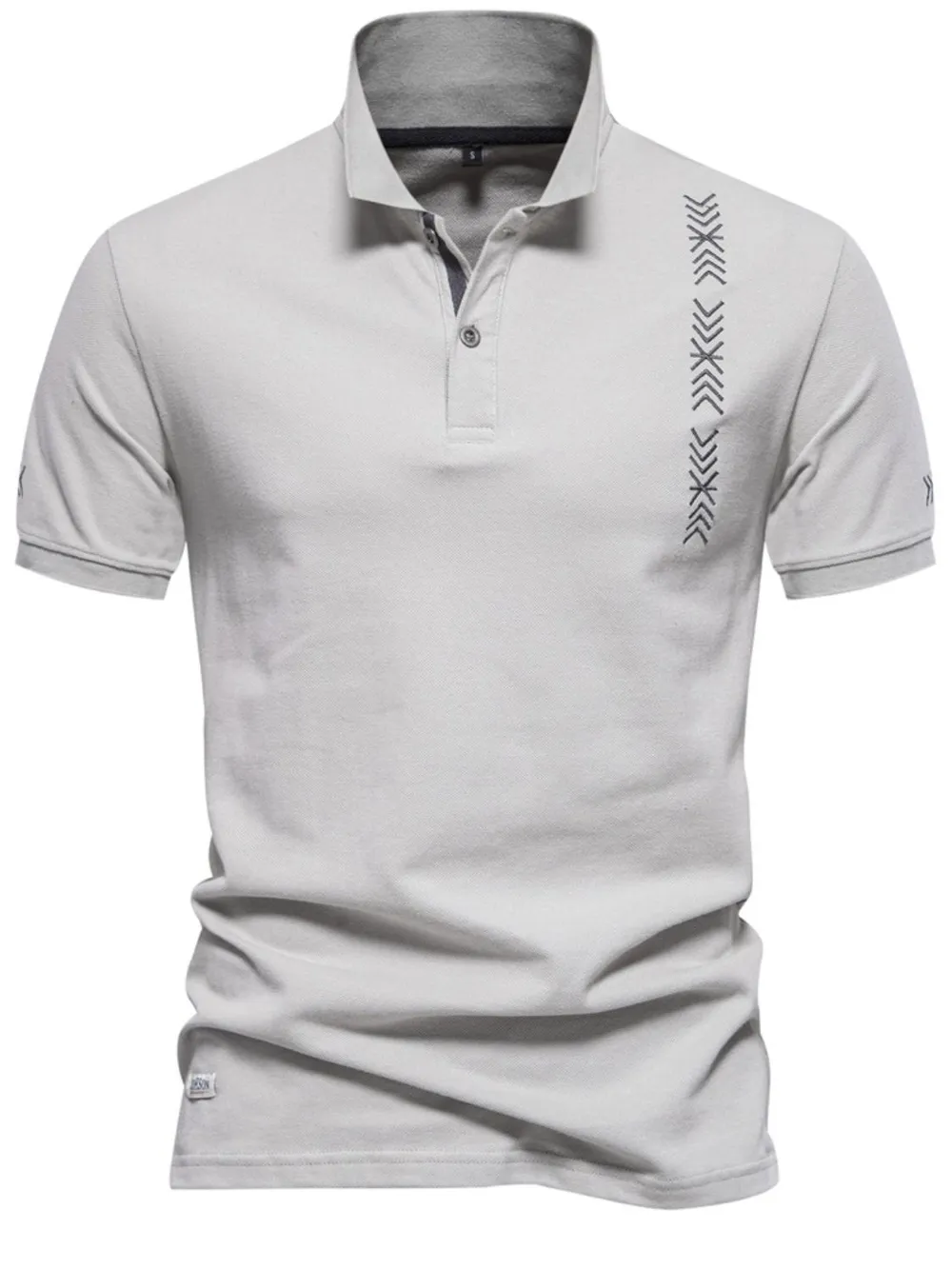 Men's Collared Neck Geometric Embroidered Polo, image 6