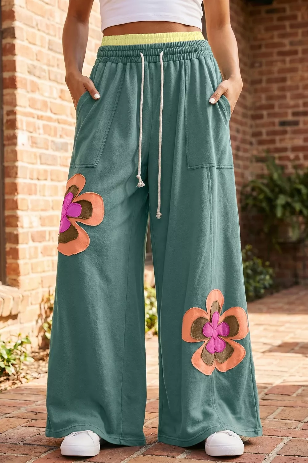 Floral Patchwork Wide Leg Pants, image 4