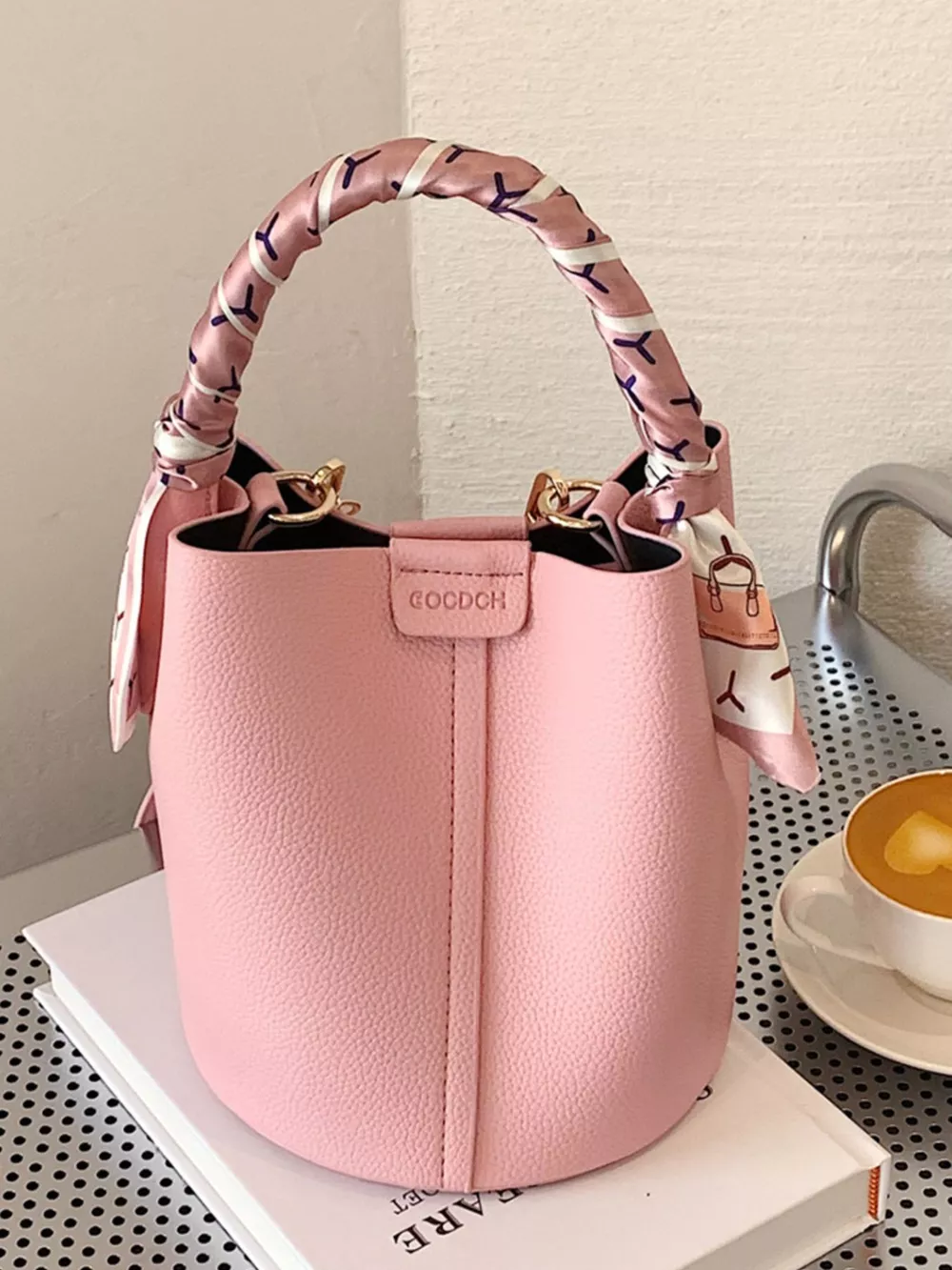 Bucket Crossbody Bag with Scarf Accent, image 6