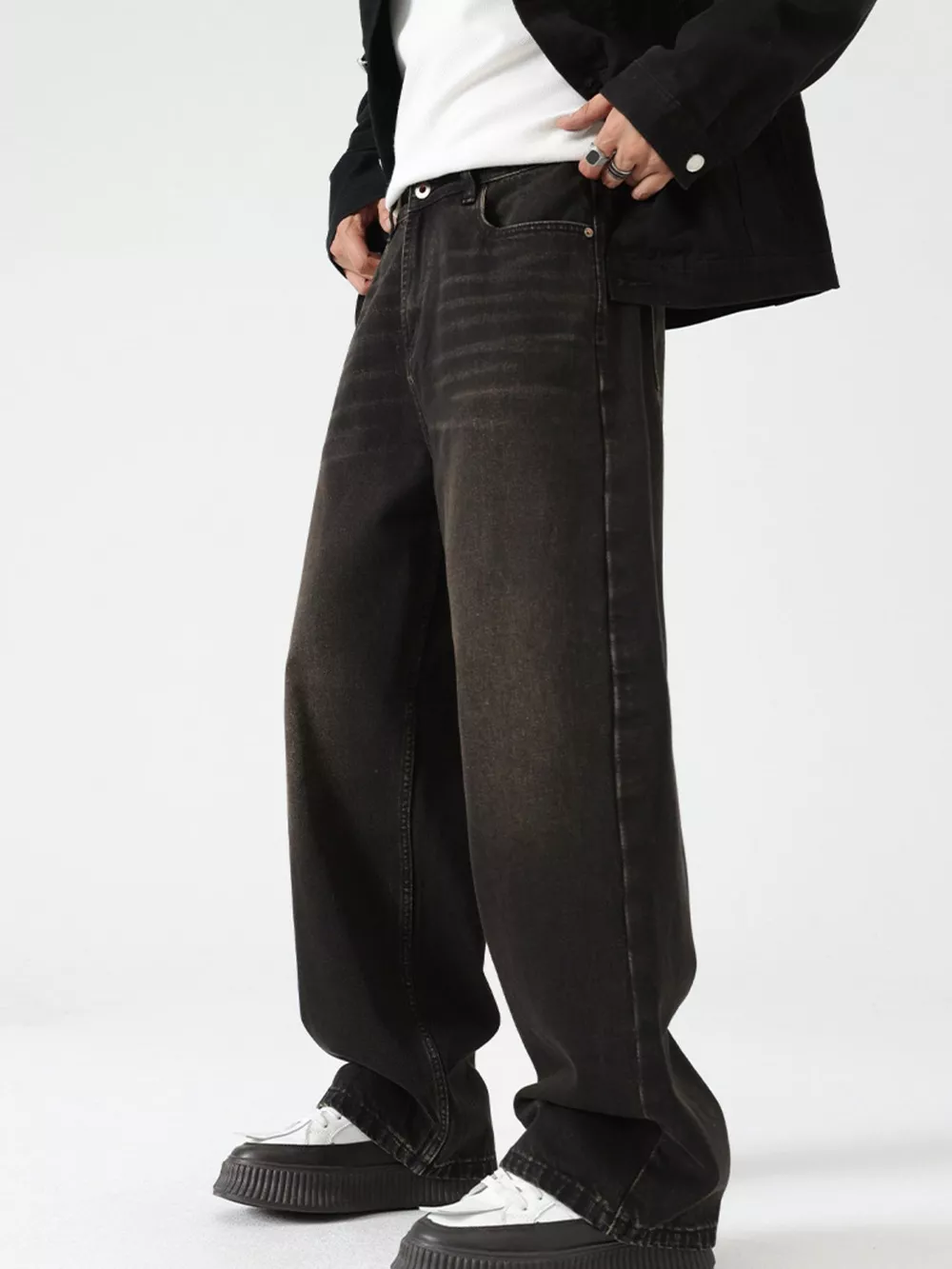 Men's Wash Wide Leg Jeans, image 5