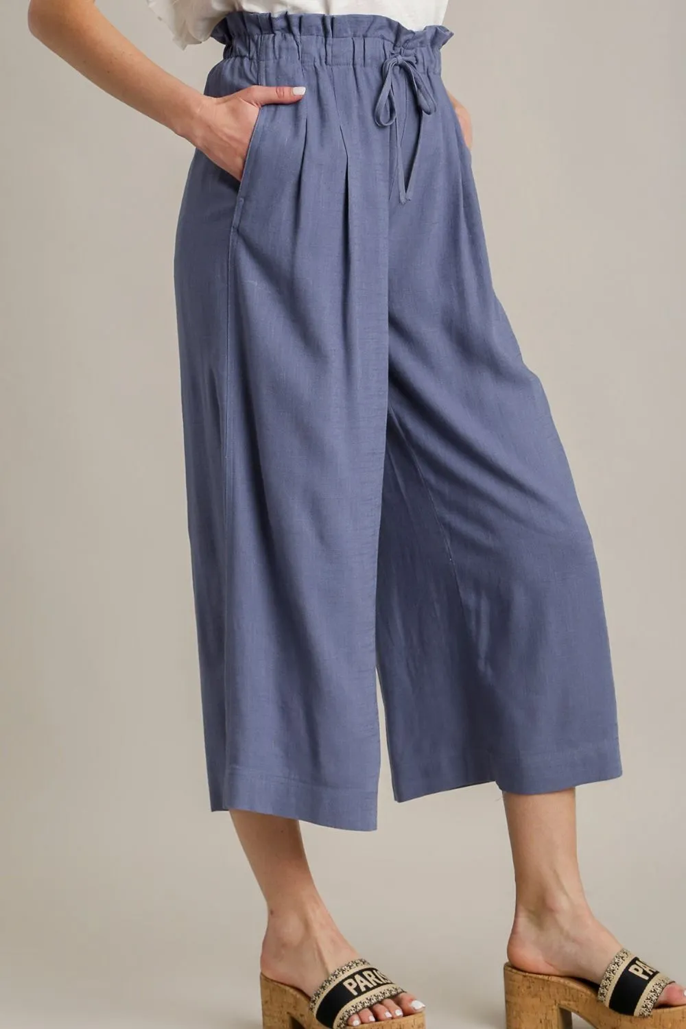 Full Size Linen Wide Fit Pants with Drawstring Plus Size, image 3