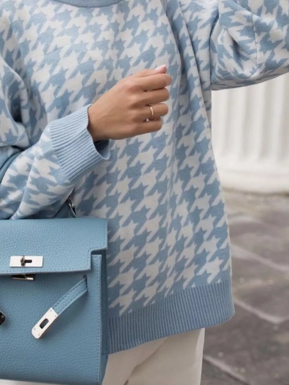 Houndstooth Pattern Oversized Sweater, image 2