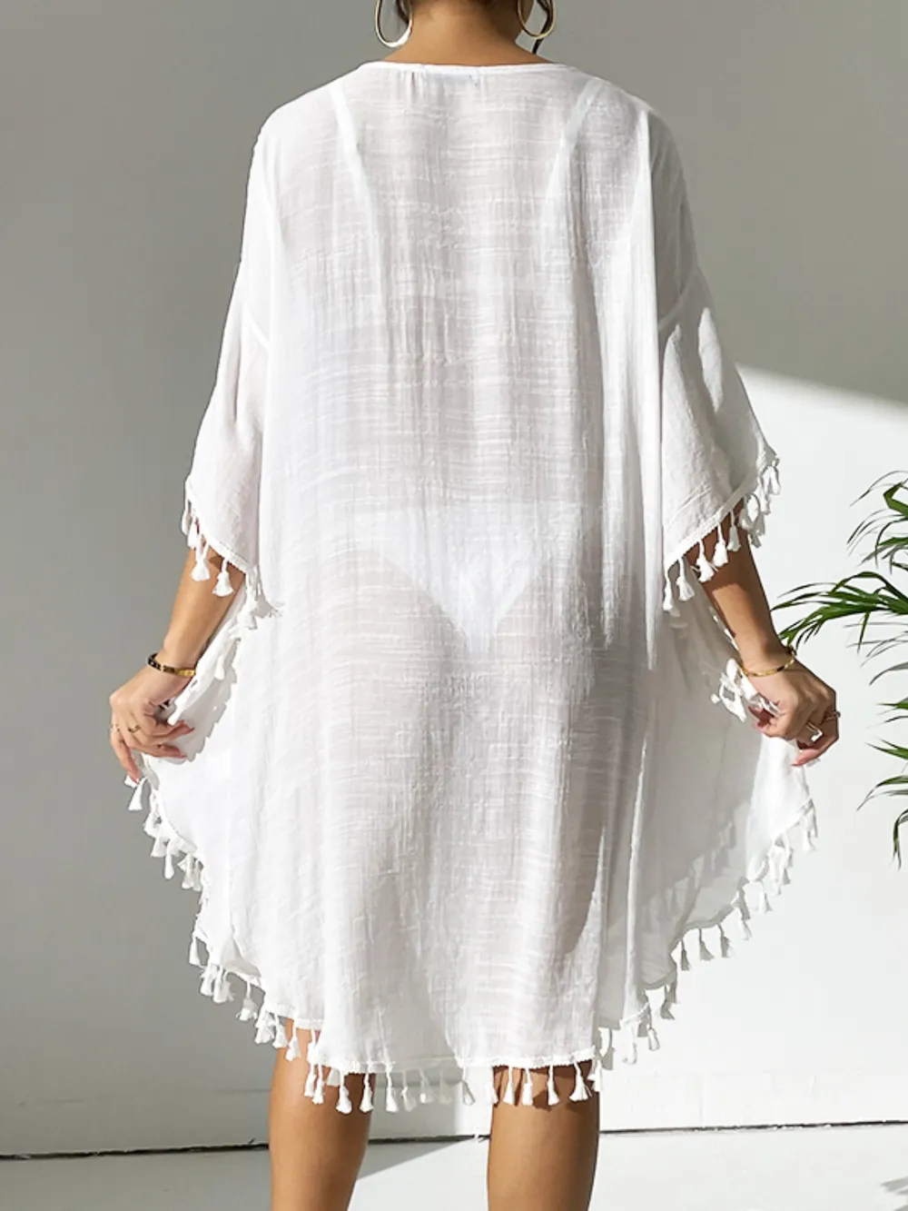 Tassel Cutout Scoop Neck Cover-Up Dress, image 3