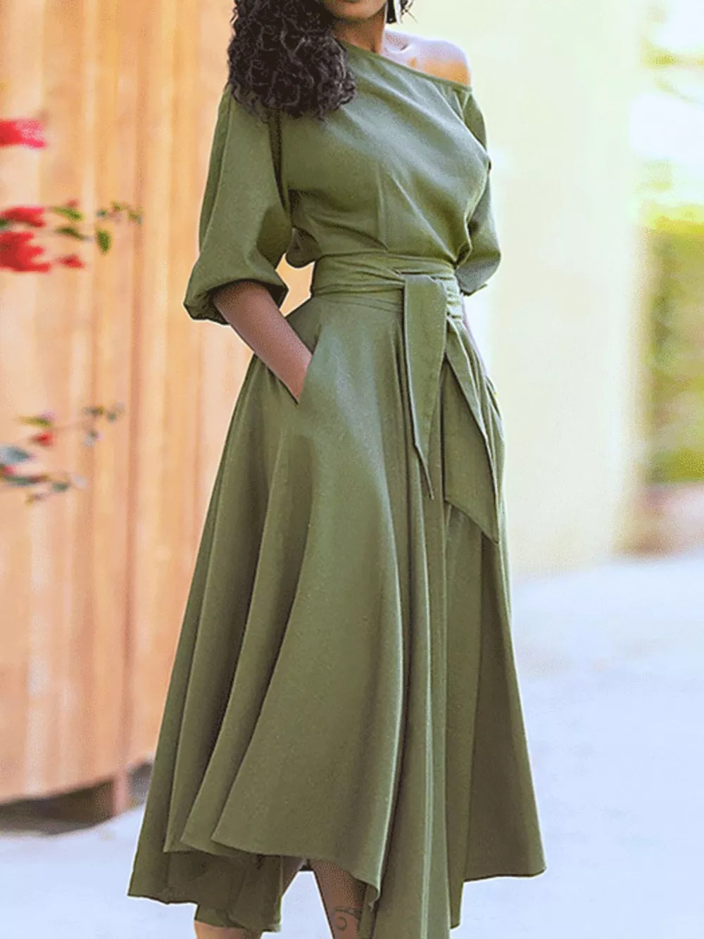 Boat Neck Tie Waist Dress, image 2