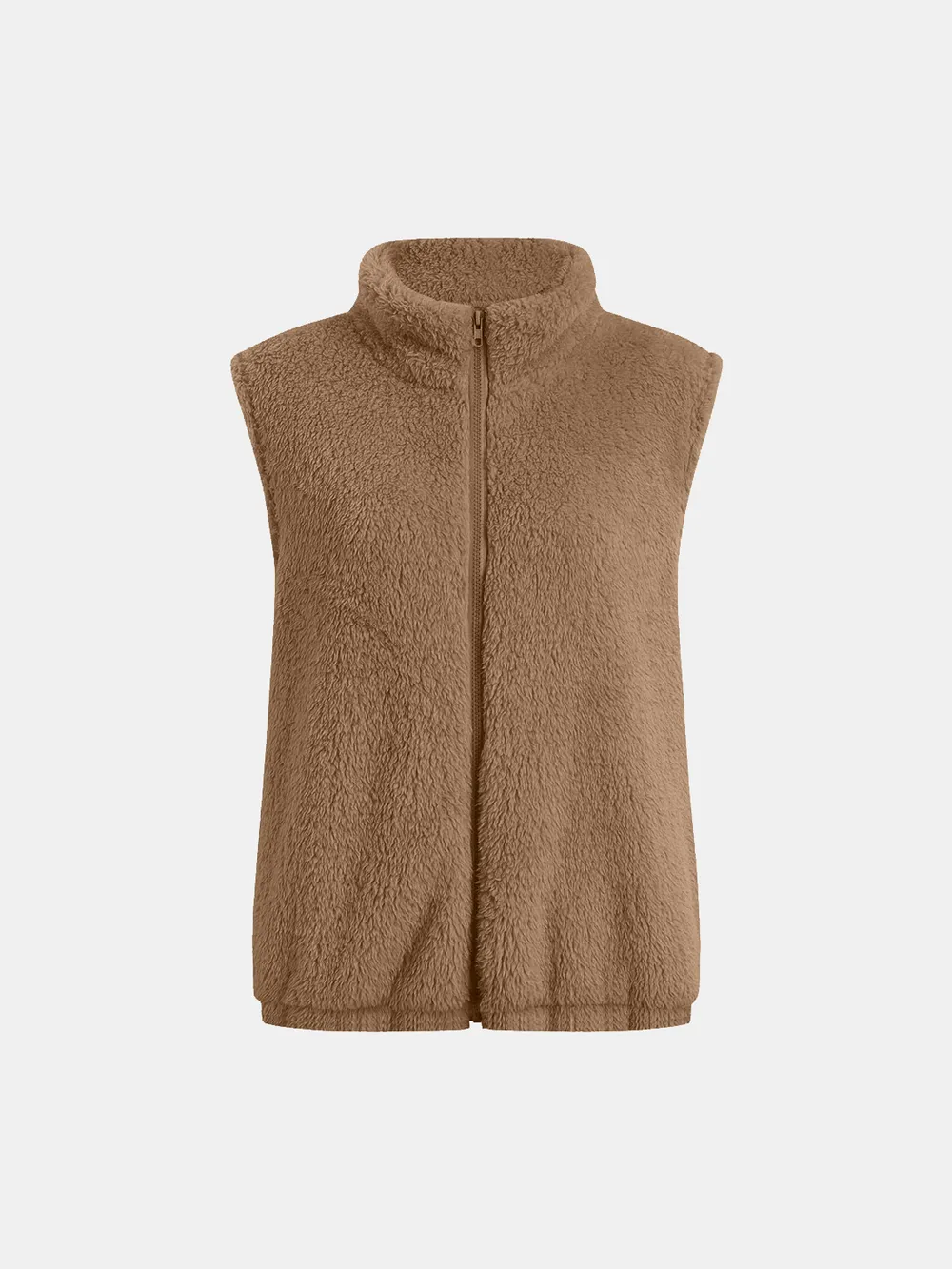 Full Size Fuzzy Zip Up Vest Coat with Pockets, image 3