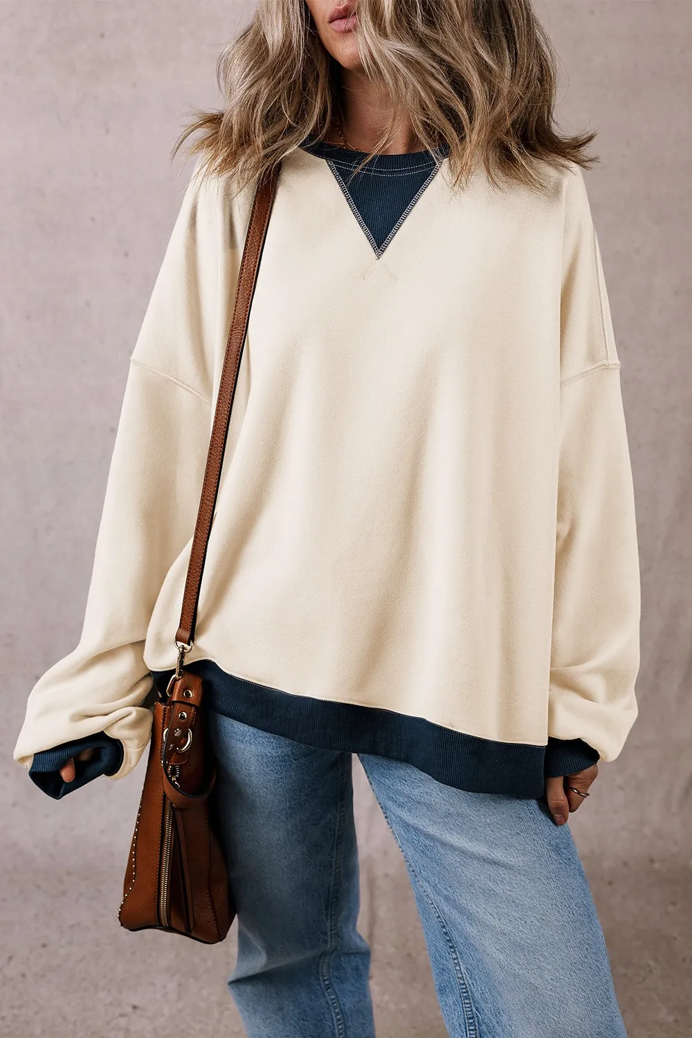 Contrast Round Neck Long Sleeve Sweatshirt, image 9