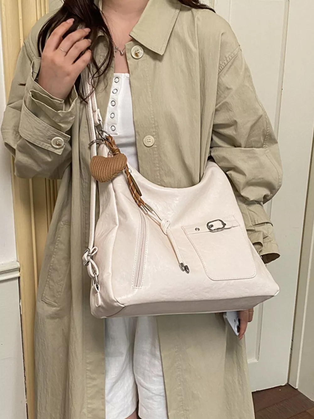 PU Leather Crossbody Bag with Heart Charm, image 2