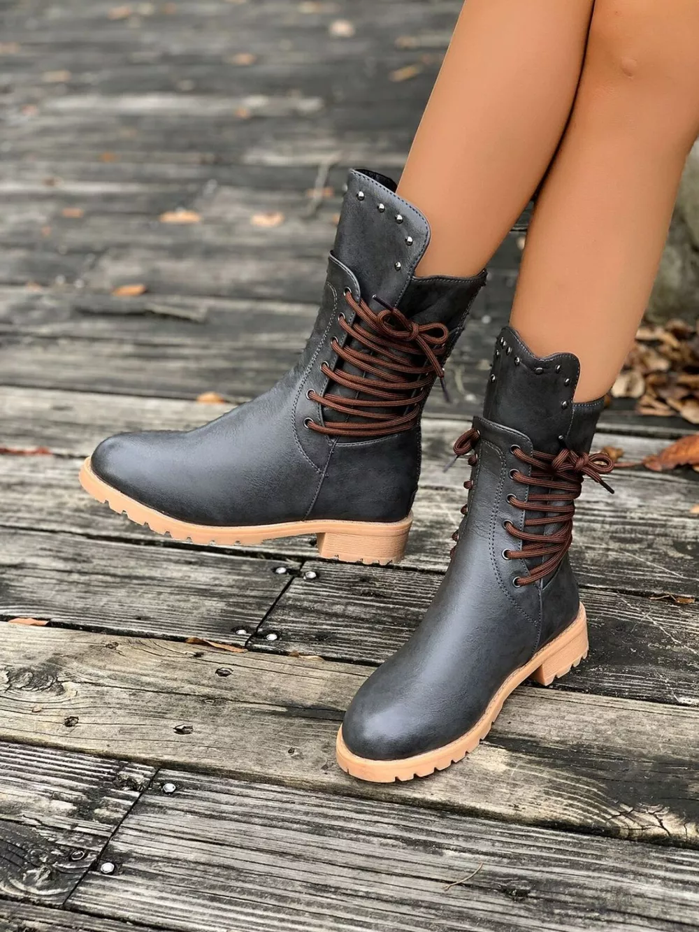 Round Toe Block Heels Boots, image 6