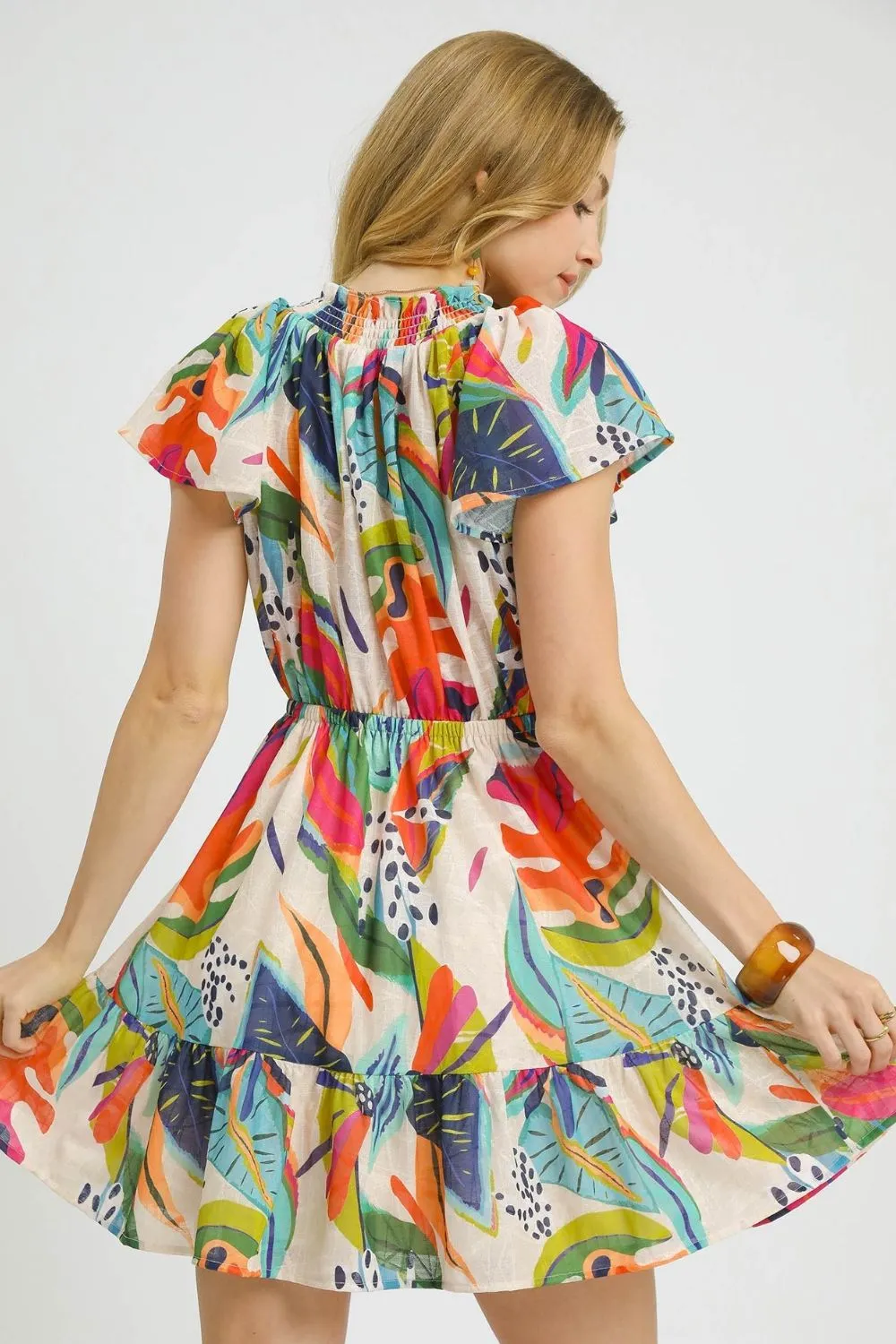 Printed Tie Neck Ruffled Hem Dress, image 4