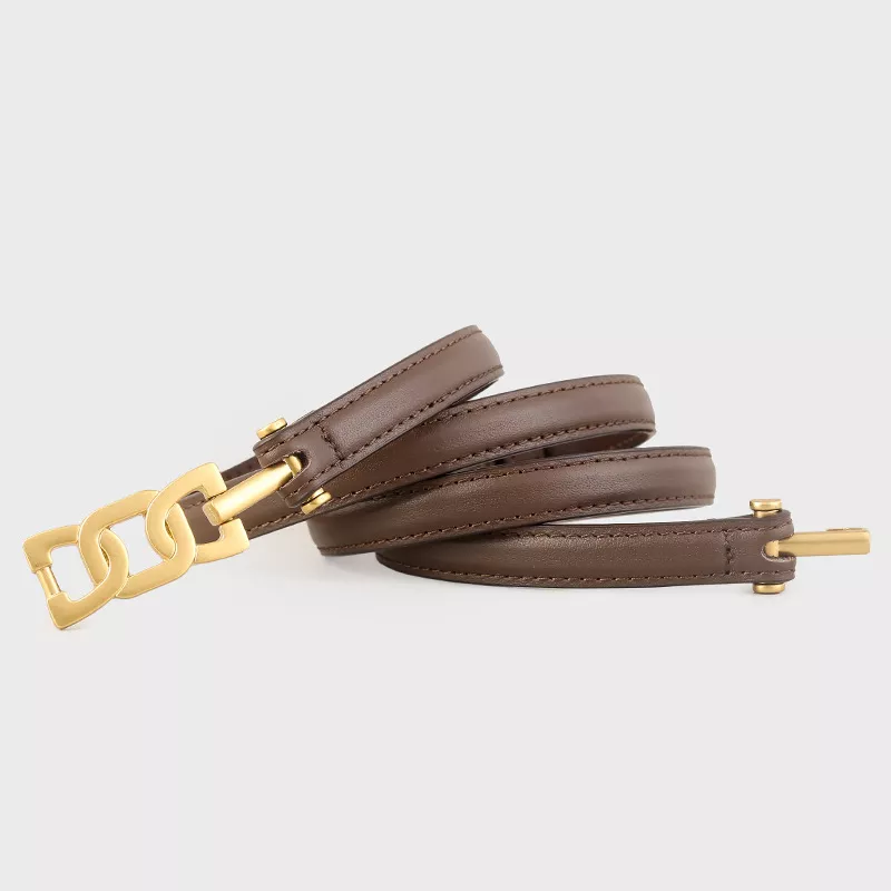 Gold Buckle Skinny Leather Belt, image 5