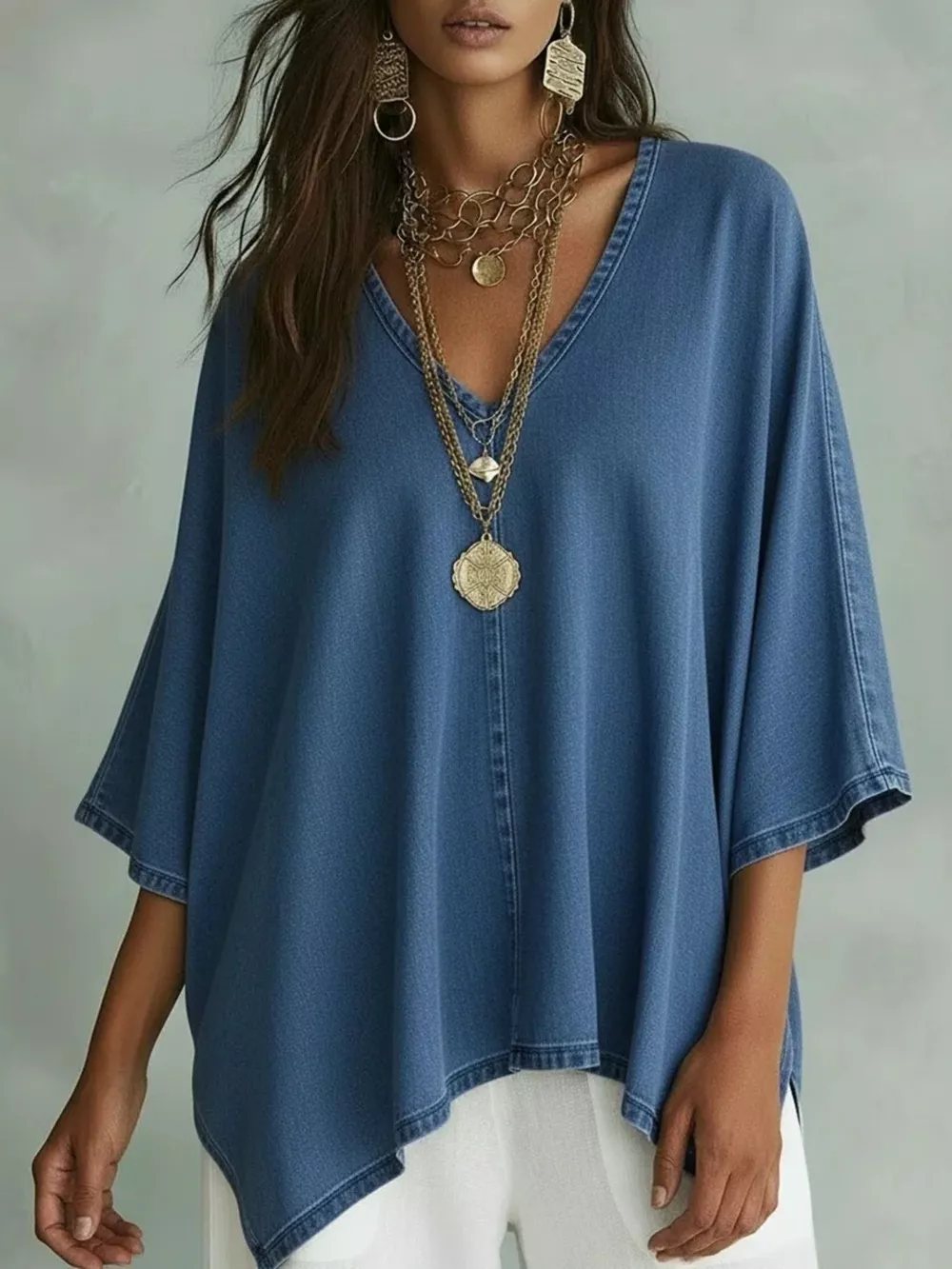 V-Neck Batwing Sleeve T-Shirt, image 7