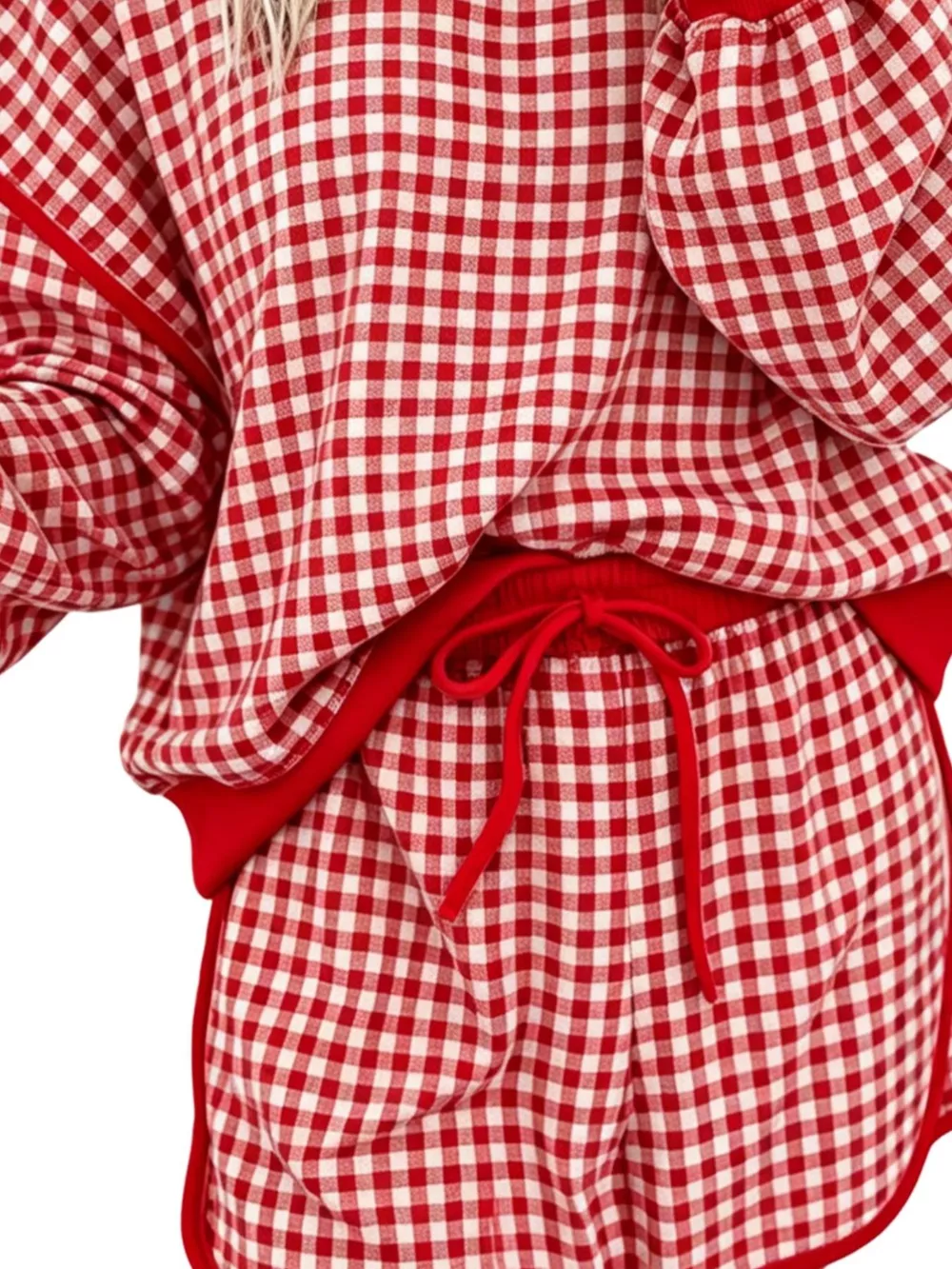 Gingham Plaid Long Sleeve Sweatshirt and Shorts Set, image 3