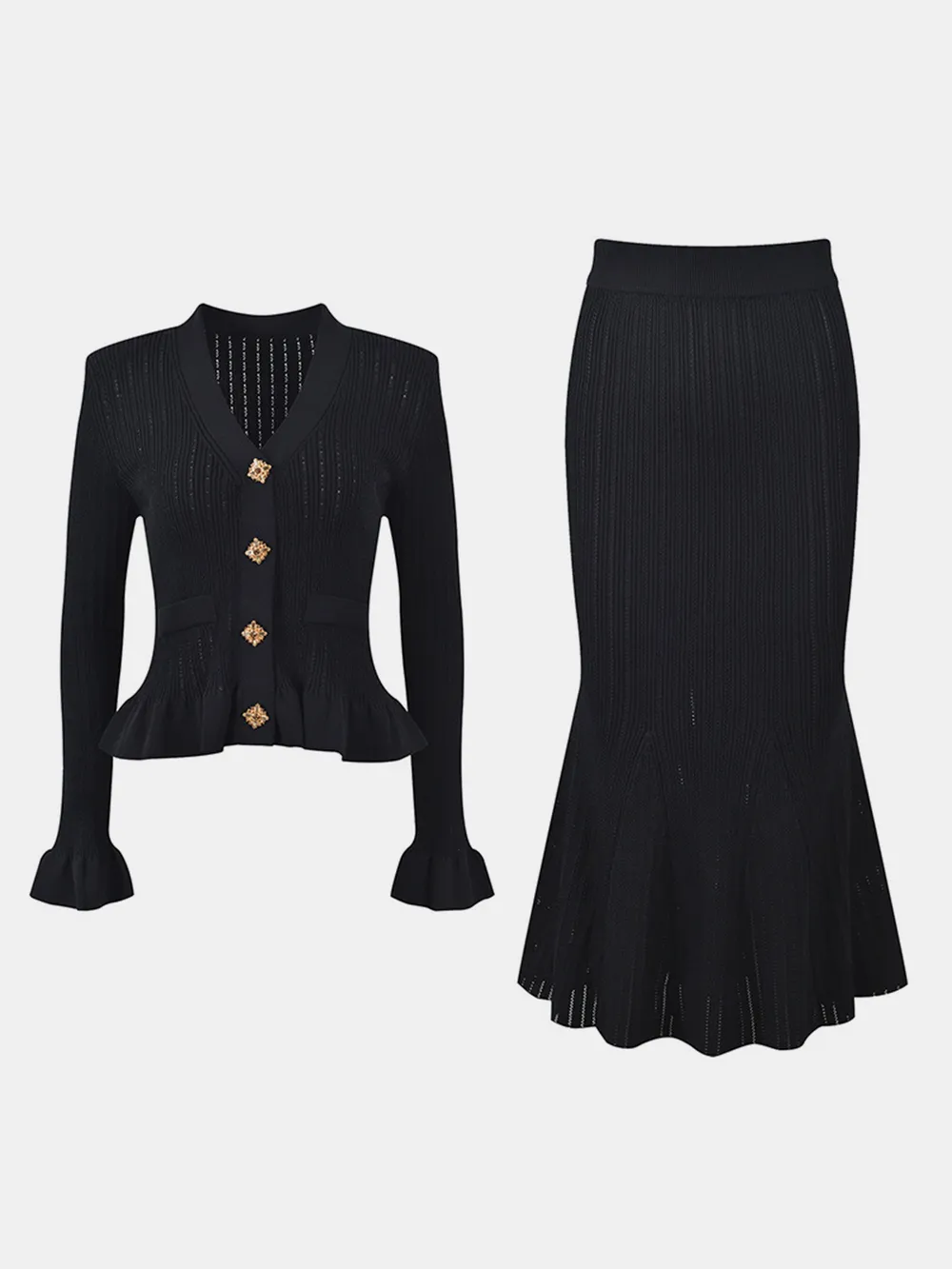 Ruffled V-Neck Top and Midi Skirt Sweater Set, image 18