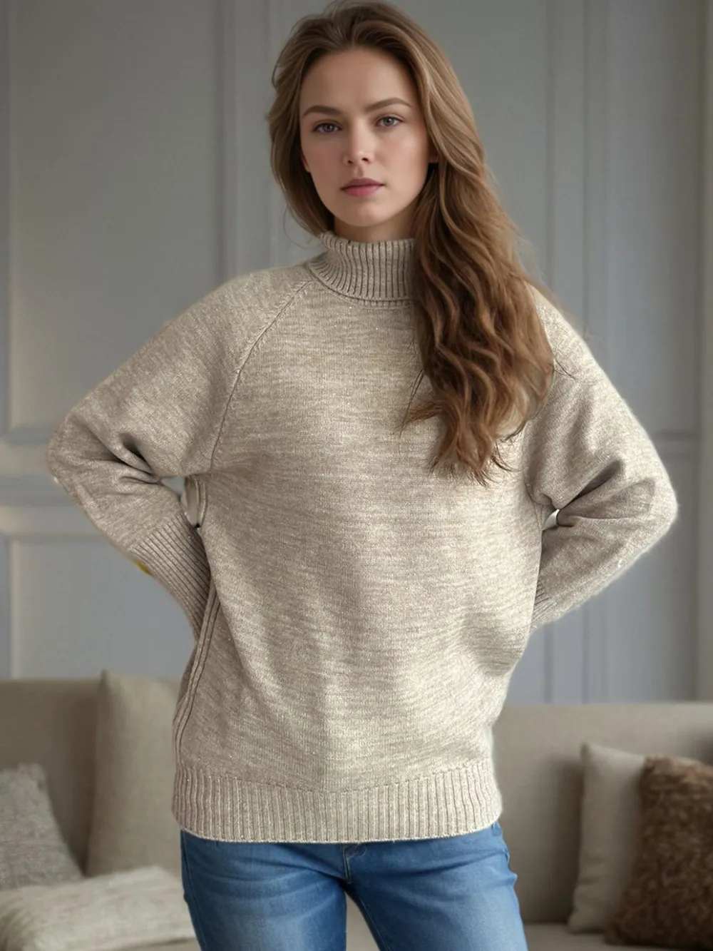 Turtleneck Raglan Sleeve Sweater, image 8